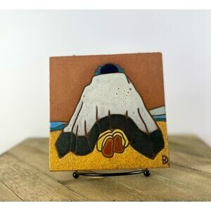 Vtg Handmade Ceramic Art Tile, Signed Southwest Art, D. Roberts Rio Grande Woman